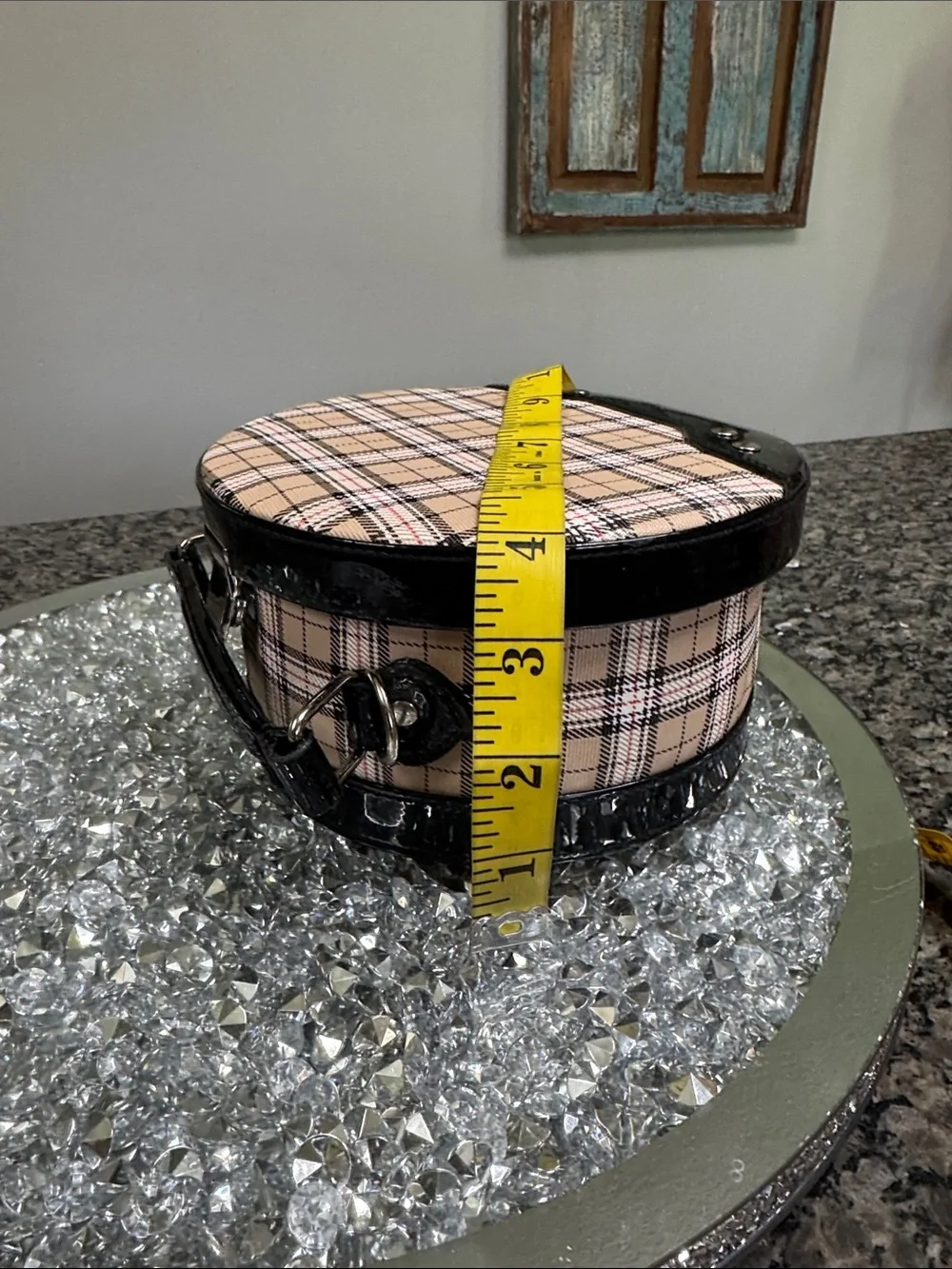 Tartan Plaid circular Shaped Crossbody Bag with Black Trim NWOT